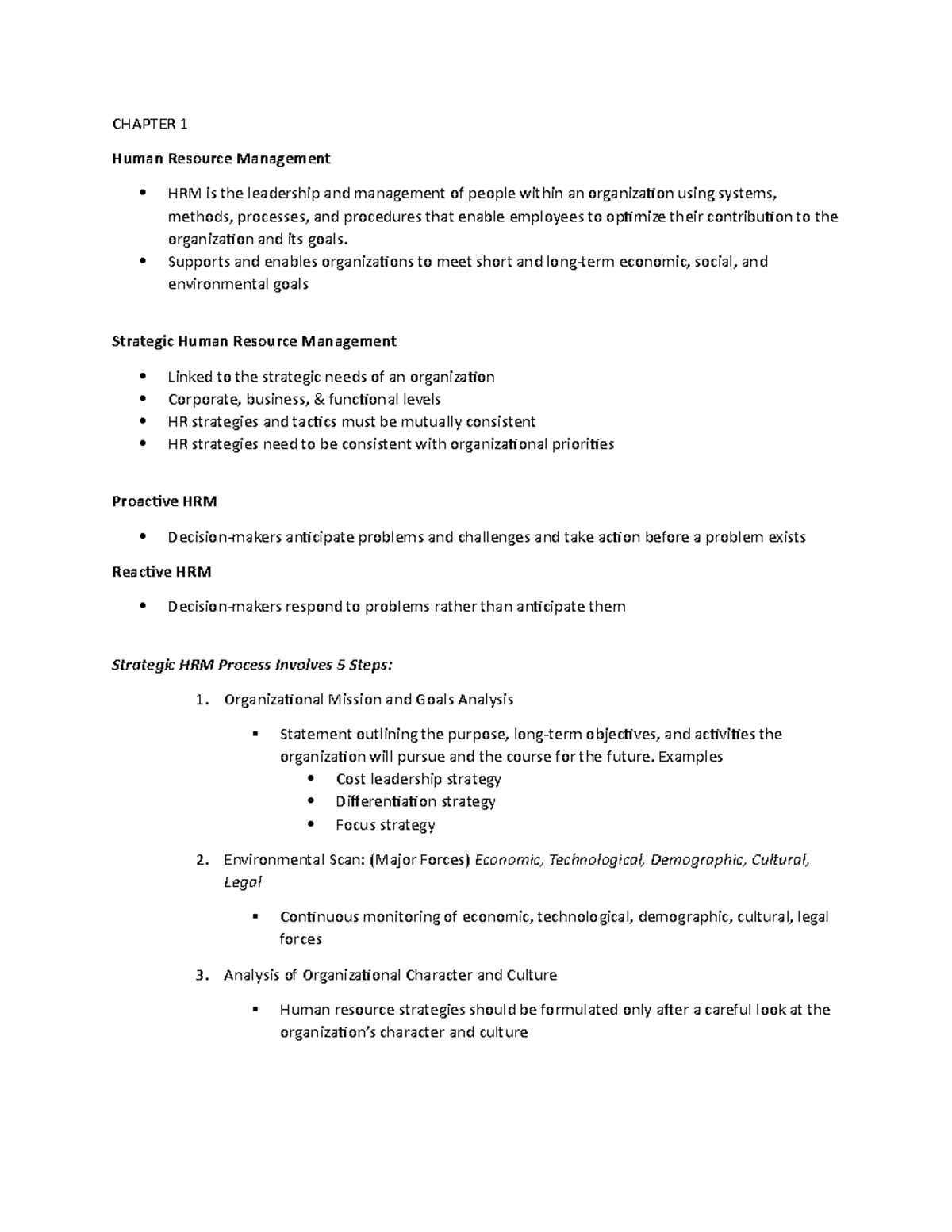 Notes chapter 1-6 - CHAPTER 1 Human Resource Management HRM is the ...