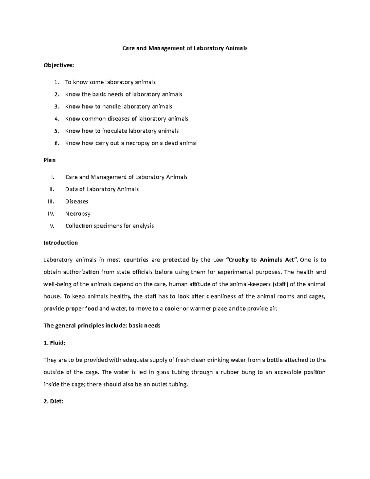 Care and Management of Laboratory Animals Care and Management of