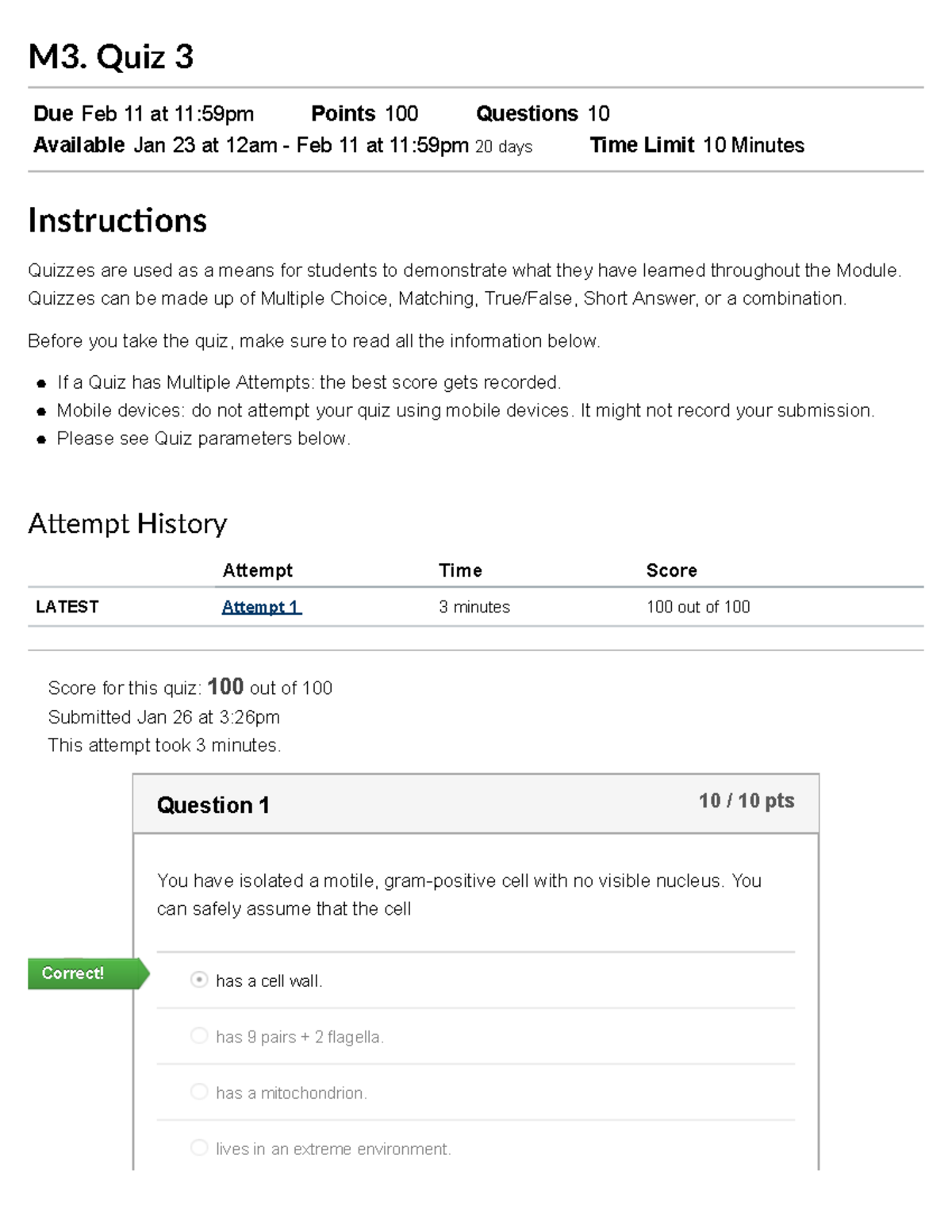 M3. Quiz 3 Microbiology (2019 SPBIOL232DL1) M3. Quiz 3 Due Feb 11