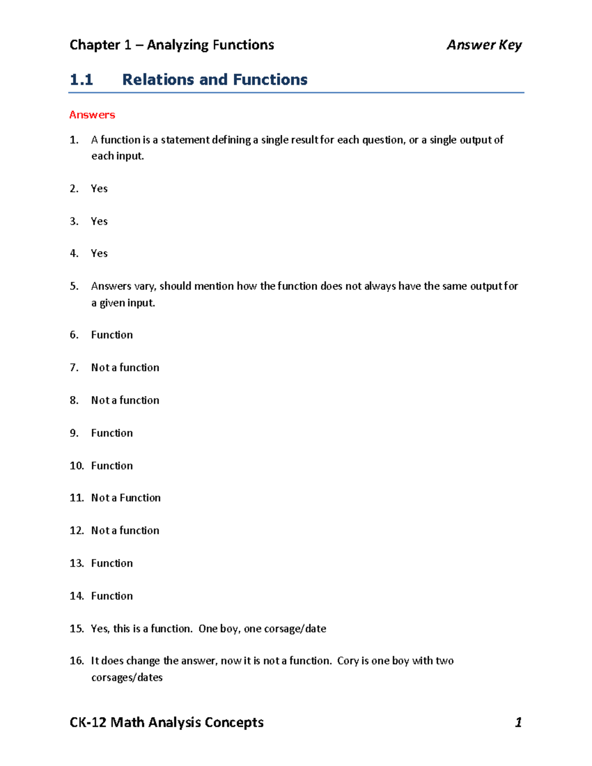 Answer Key CK-12 Chapter 01 Math Analysis Concepts - 1 Relations and ...