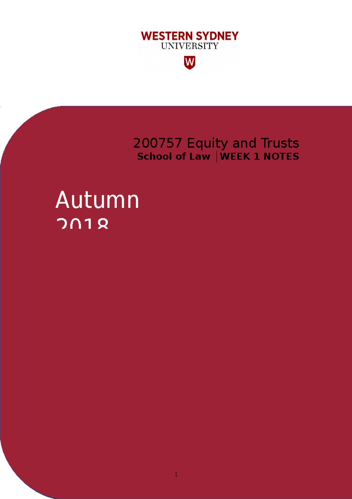 E & T Autumn 2018 Notes - Week 1 - History - 200757 Equity and Trusts ...