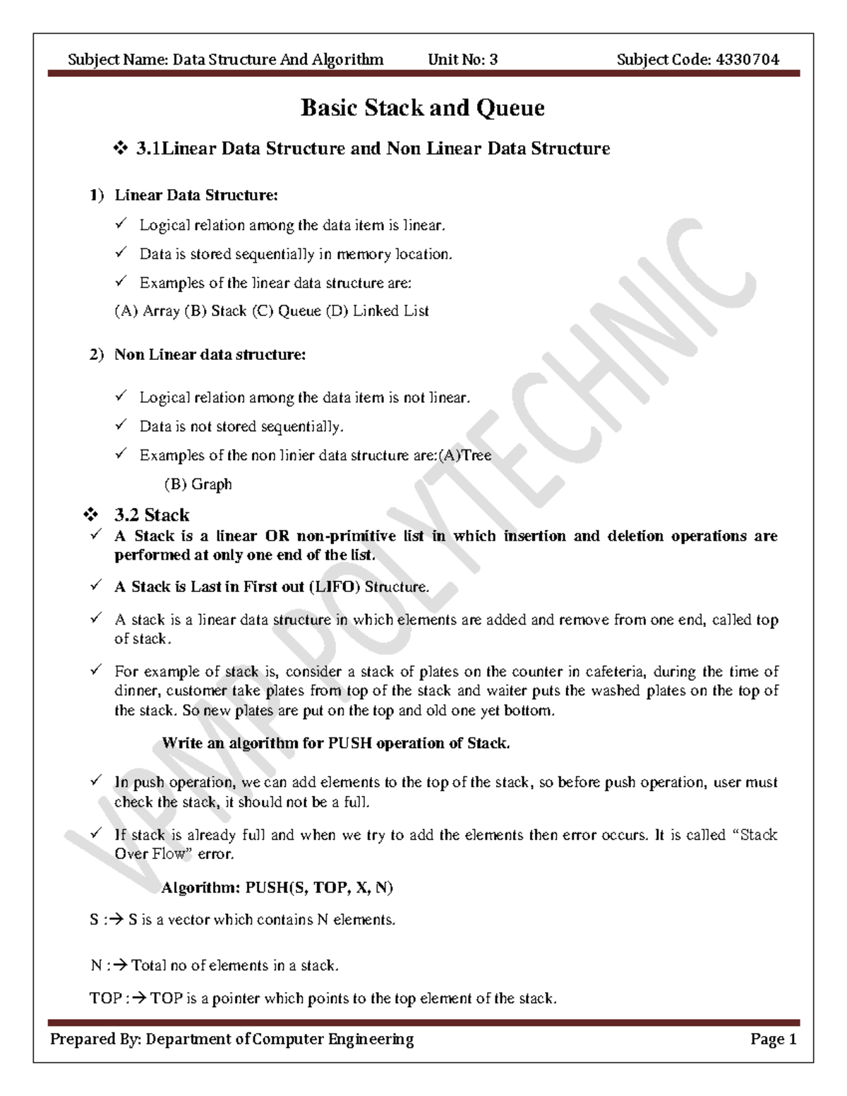 Unit-3-2 - This is very important documents - Basic Stack and Queue 3 ...