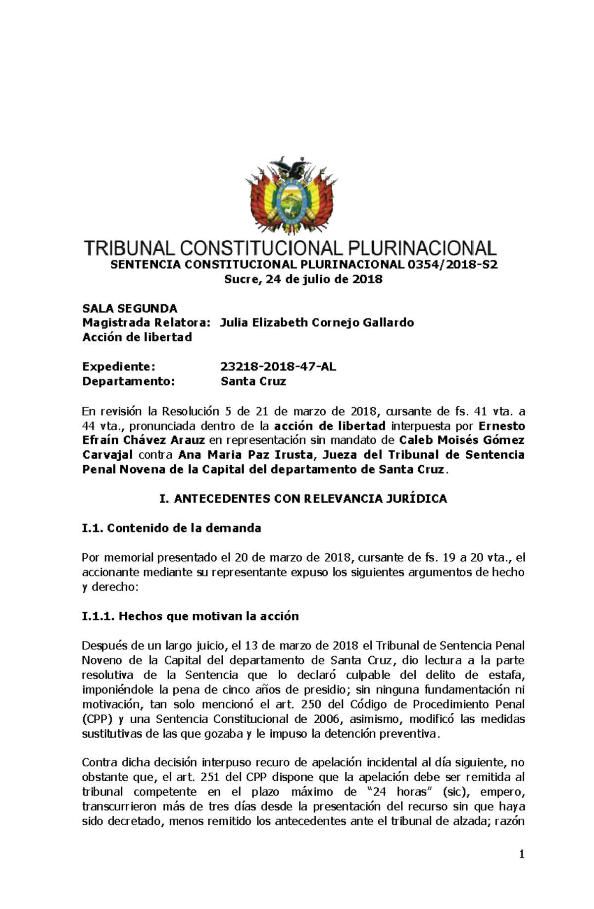 Obtiene Resolucion - Sentencia Constitucional Plurinacional - SENTENCIA ...