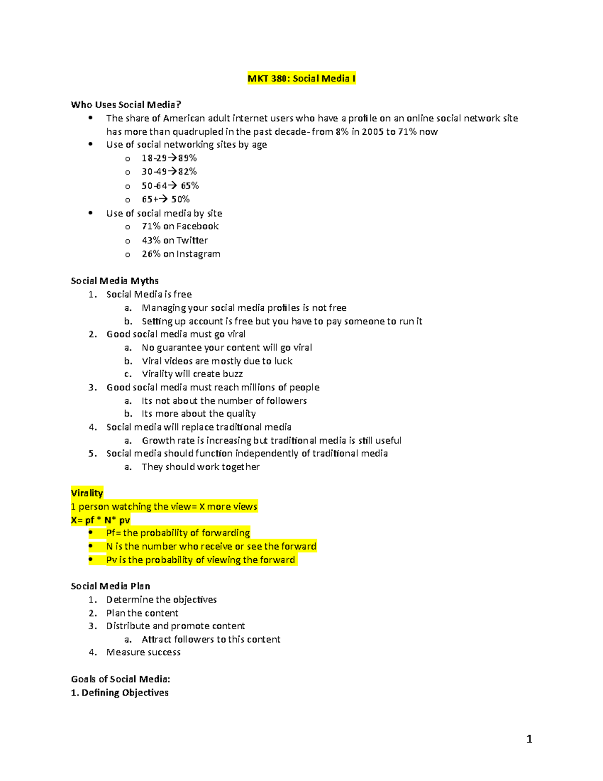 Social Media Part 1 - Lecture Notes - MKT 380: Social Media I Who Uses ...