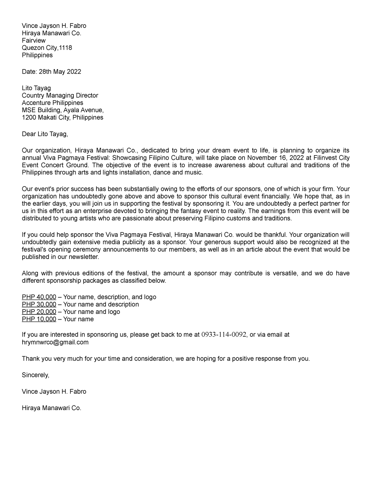 Sponsorship Letter - afdafdafasdfdsfsf fdasfdsf - Vince Jayson H. Fabro ...