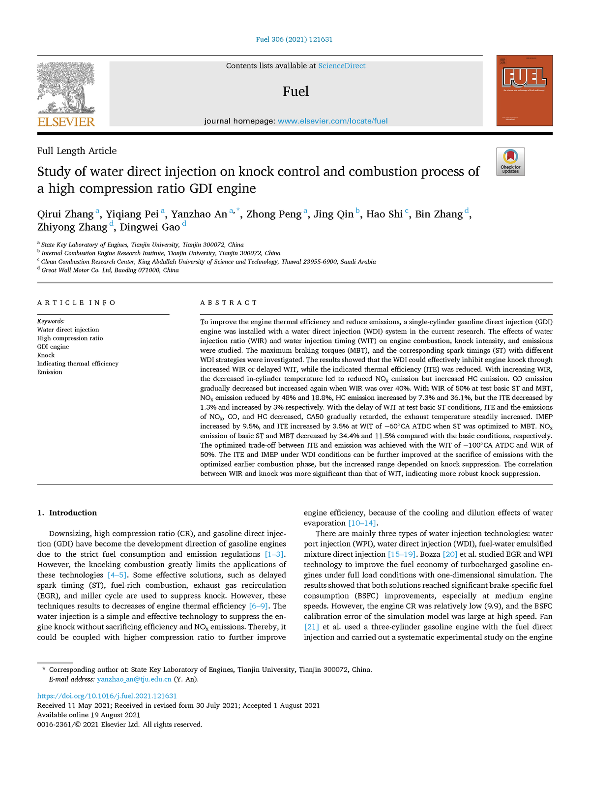 S001623612101512 X - Study of water direct injection on knock control ...