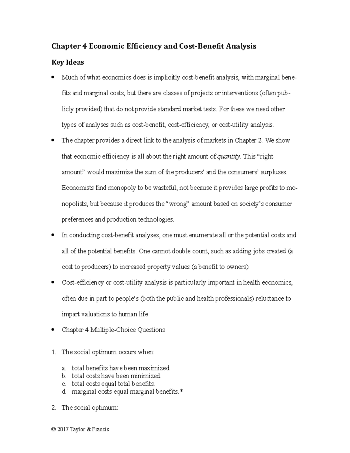 Chapter 4 Study Material - Chapter 4 Economic Efficiency and Cost ...