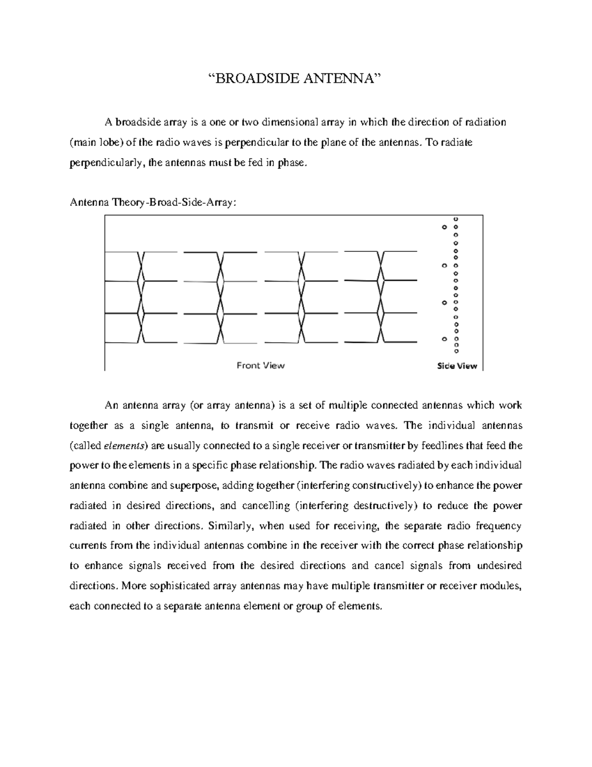 Broadside Antenna “BROADSIDE ANTENNA” (main lobe) of the radio waves