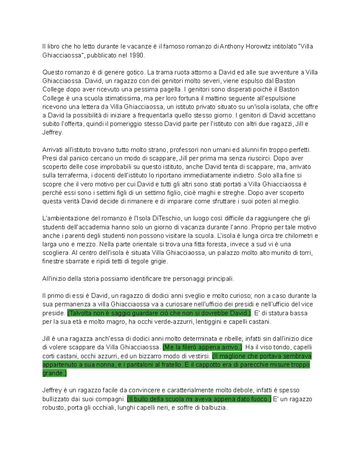 Villa Ghiacciaossa Italiano Il libro che ho letto durante le vacanze