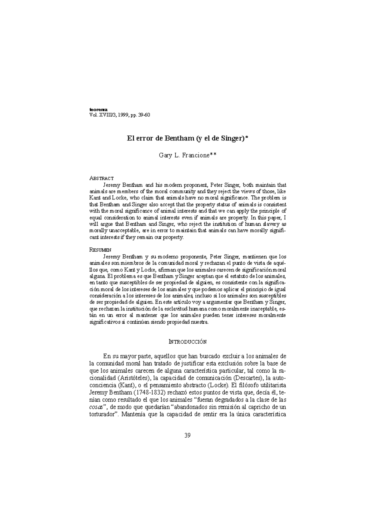 Error De Bentham YEl De Singer4254787 teorema Vol. XVIII