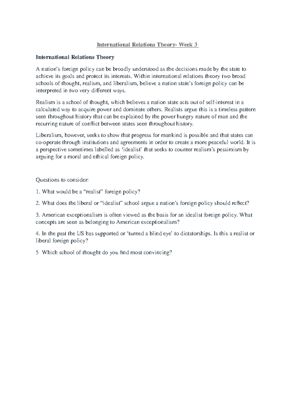 International Relations Theory - Week 3 - International Relations ...