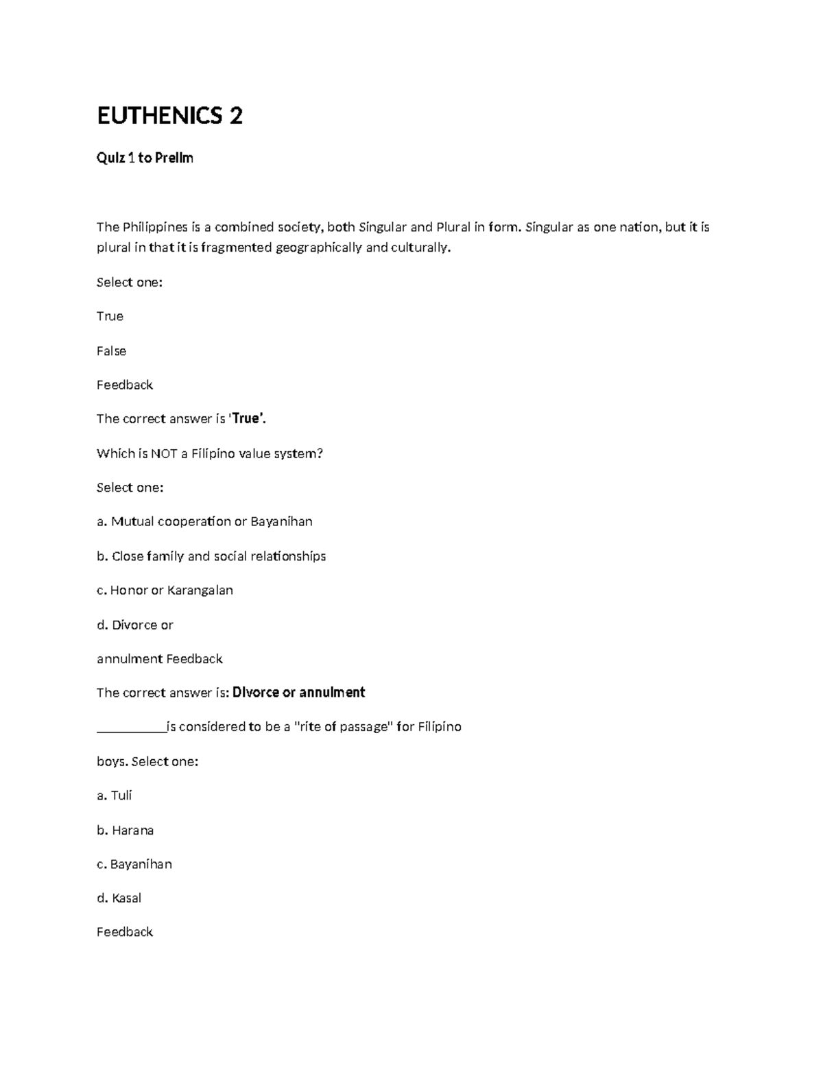 Euthenics 2 Quiz 1 Prelim - EUTHENICS 2 Quiz 1 To Prelim The ...