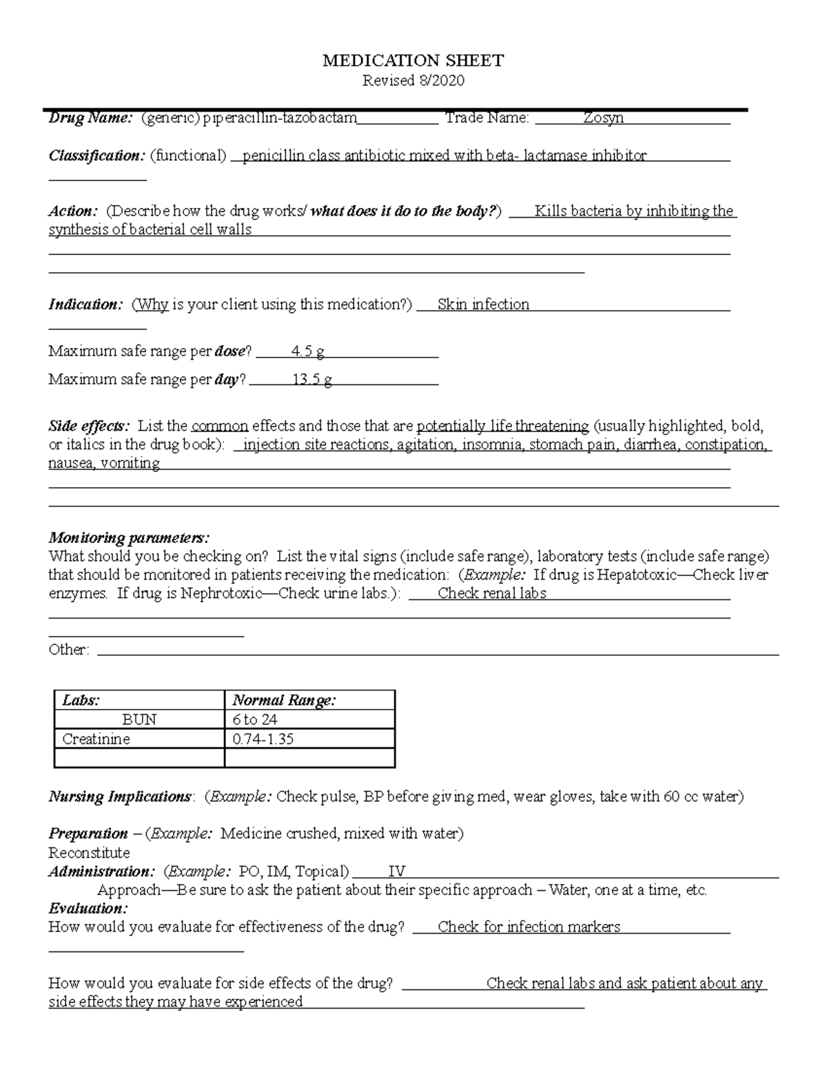 zosyn-med-sheet-classification-and-action-medication-sheet-revised-8