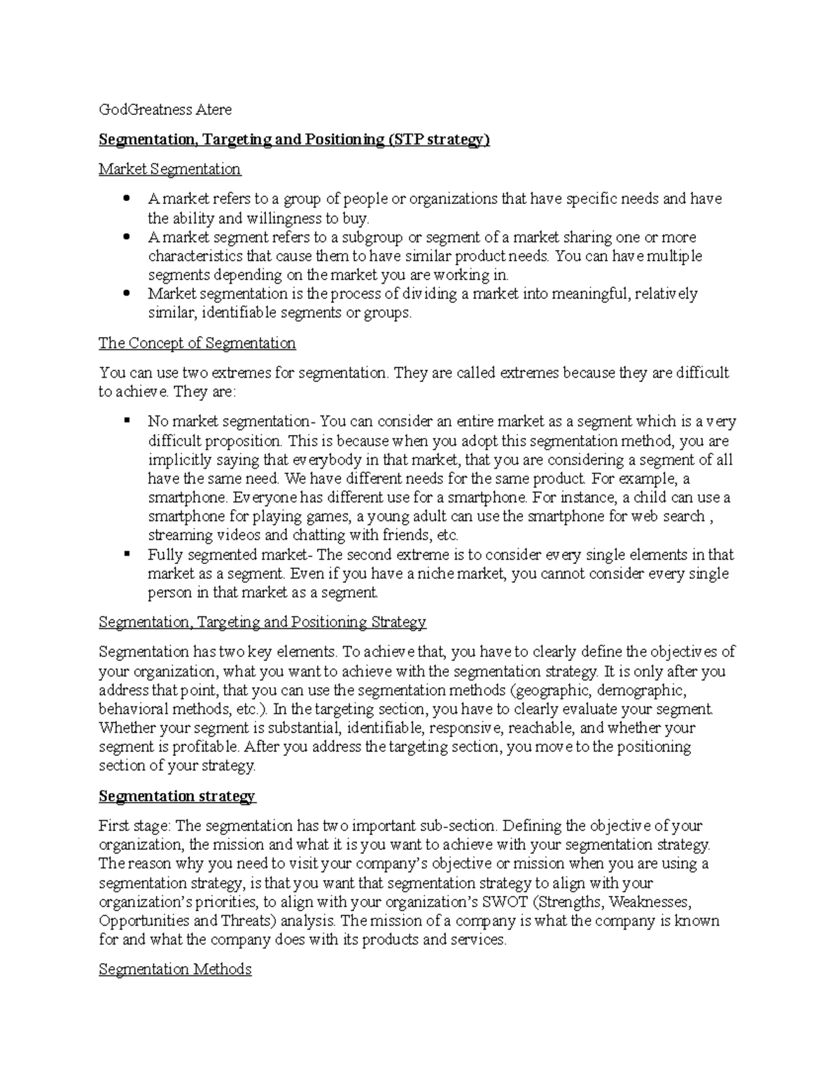 Reflection Week 7 - Segmentation, Targeting and Positioning (STP ...