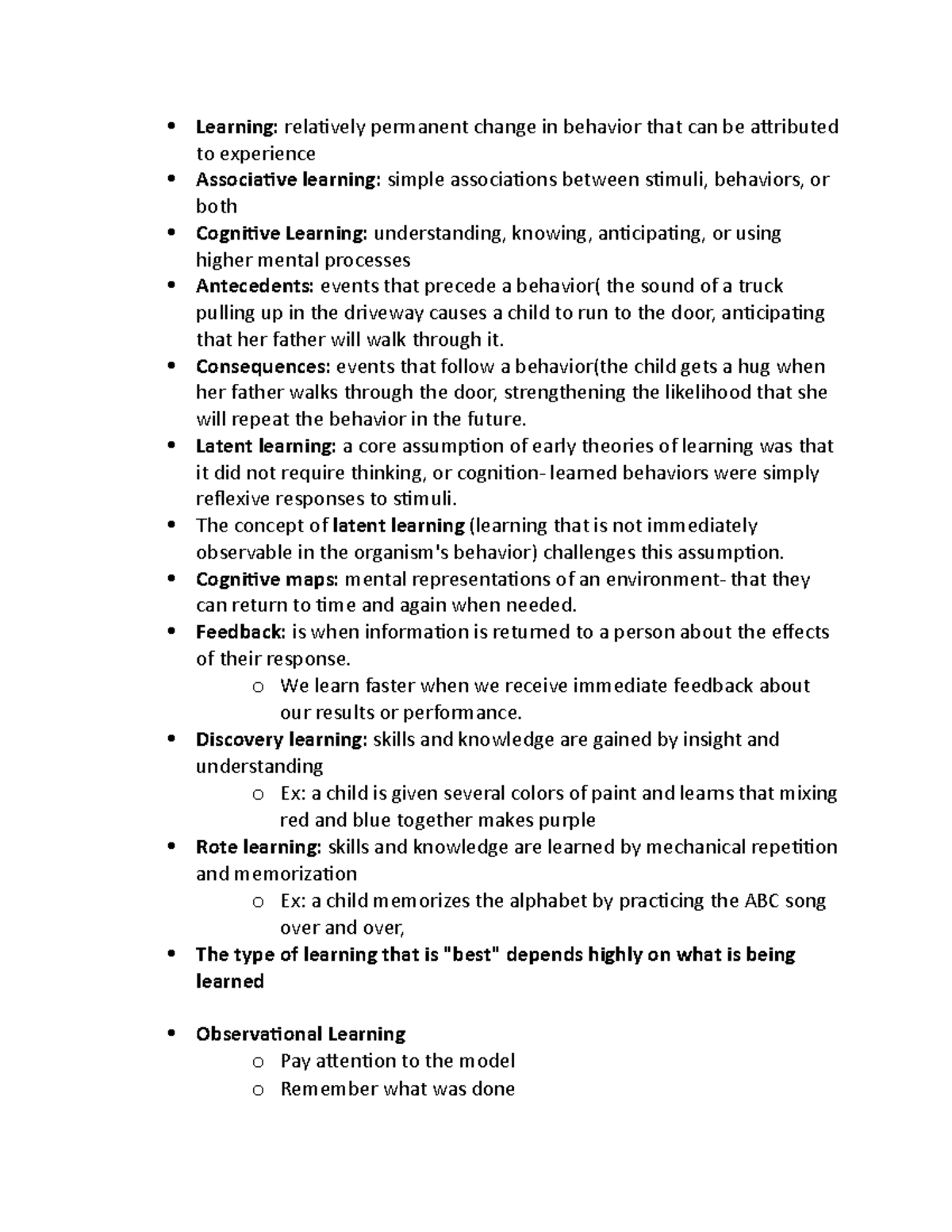 Learning - Lecture notes 1 - Learning: relatively permanent change in ...