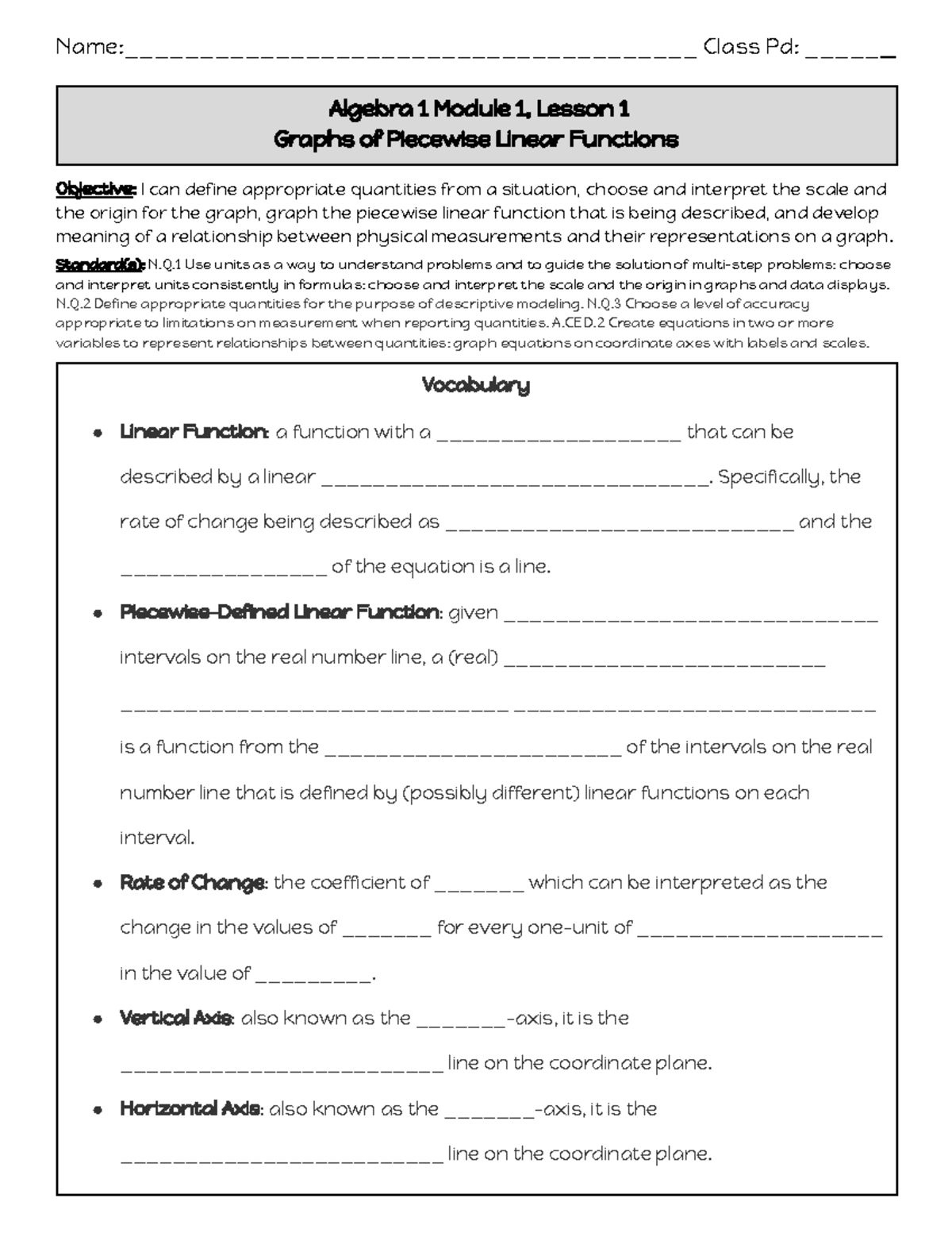 Eureka Engage NYAlgebra 1Module 1Lesson 1Guided Notes-1 - - Studocu