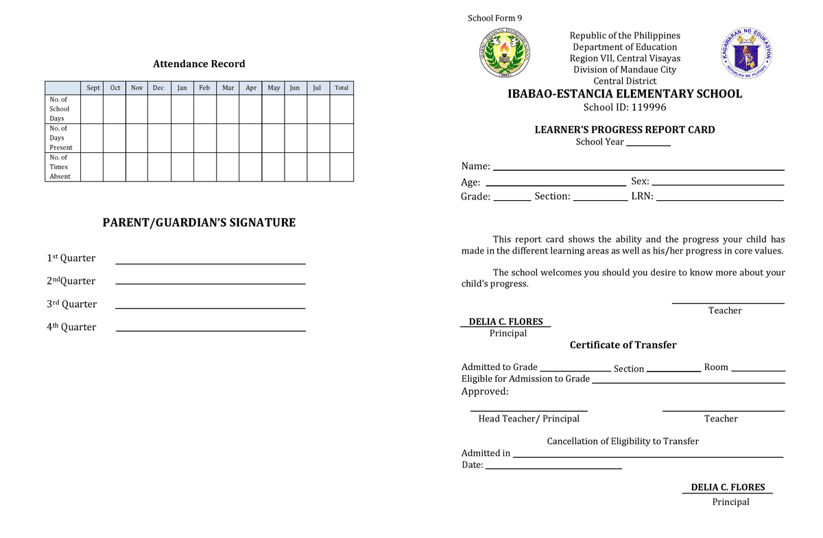 Ibabao estancia sf9 - notes - School Form 9 Attendance Record Sept Oct ...