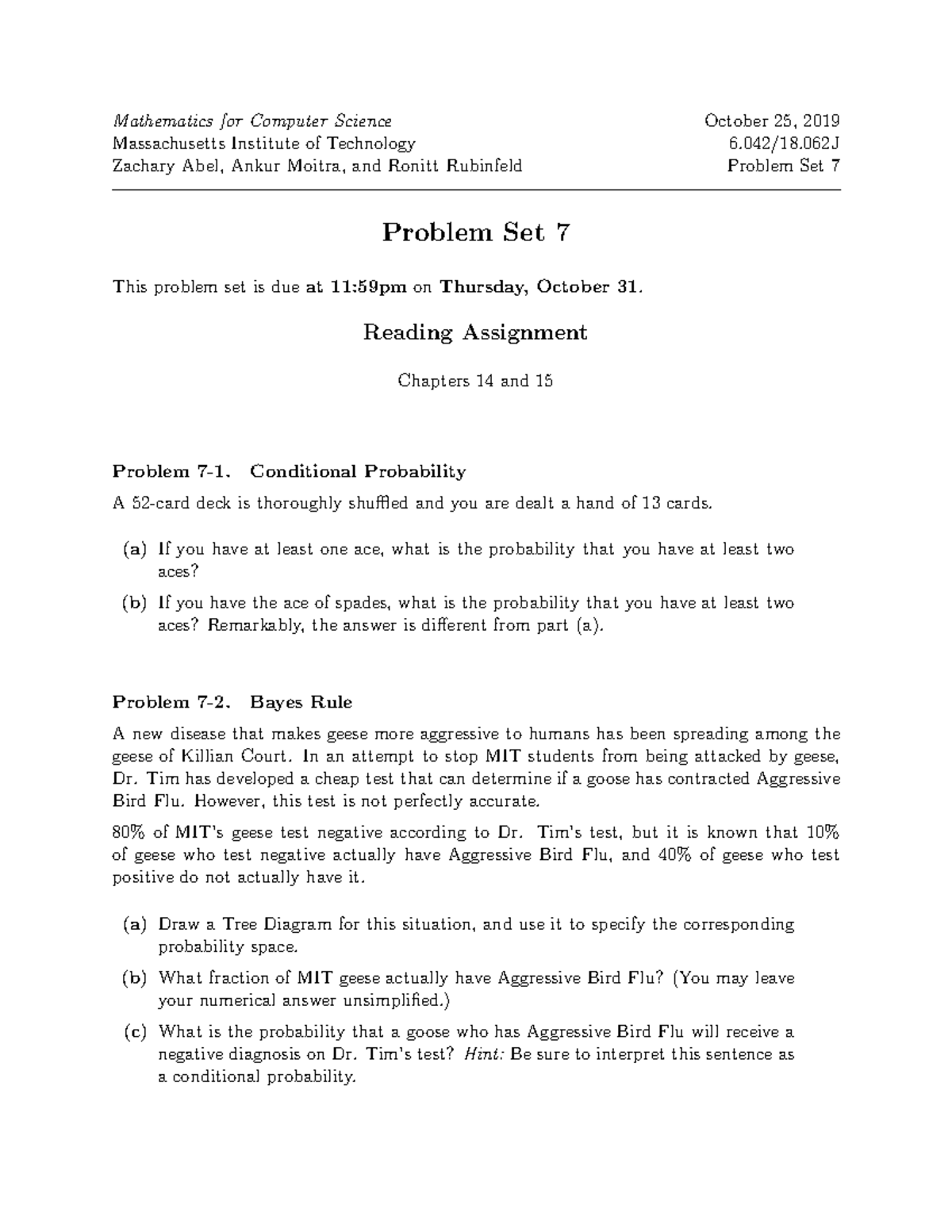 Problem Set 7 Problems - Mathematics for Computer Science October 25 ...