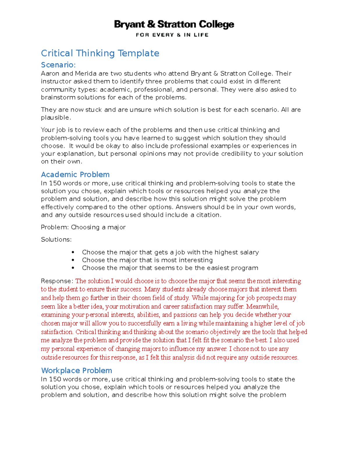 COMM104 - Critical Thinking Template - Critical Thinking Template ...