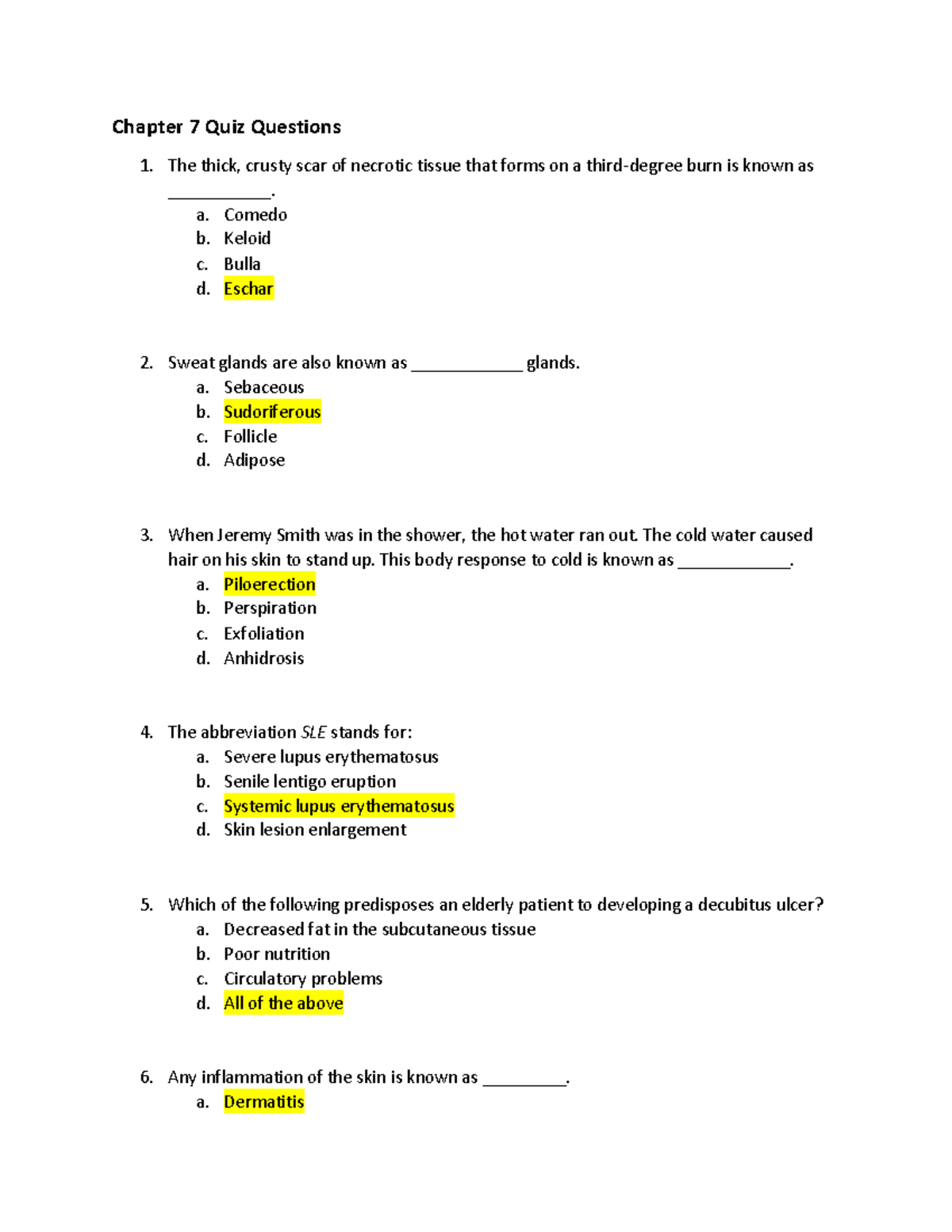 MED TERM quiz 7 - quiz answers to questions on dermatology quiz ...