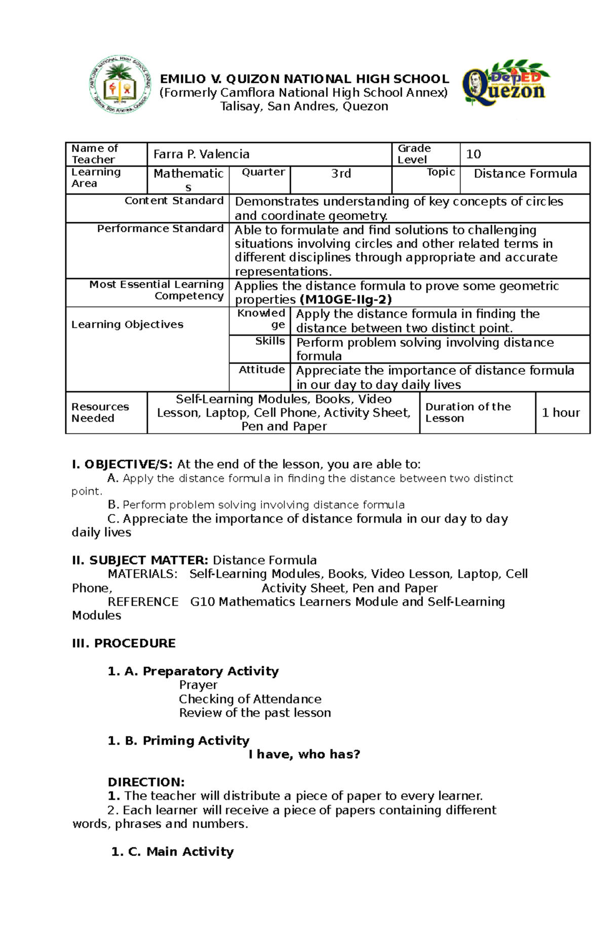 Lesson Plan COT 2 Just uploading to have access to studocu EMILIO