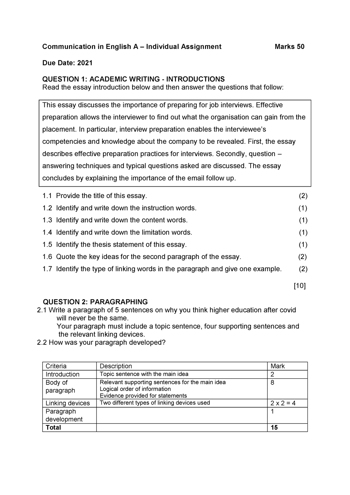 2021 Individual Assignment - LKH11X0 - Mandela - Studocu