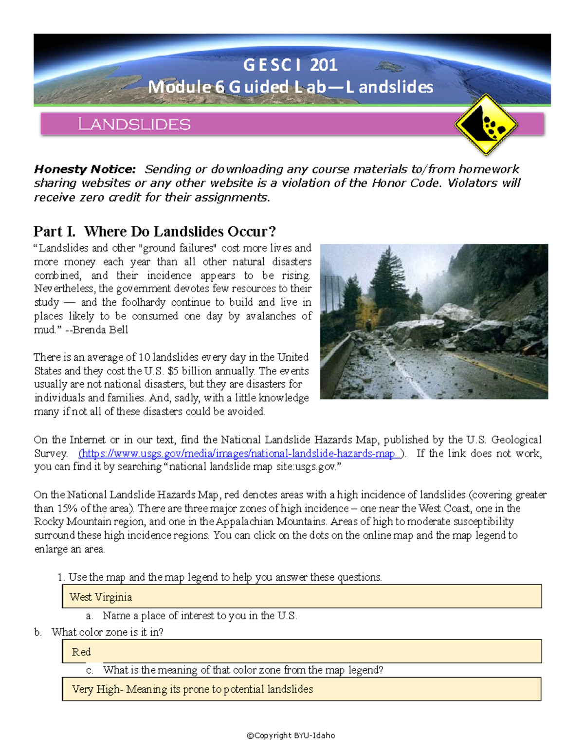 GL6 Landslides Guided lab 6 - Honesty Notice: Sending or downloading ...