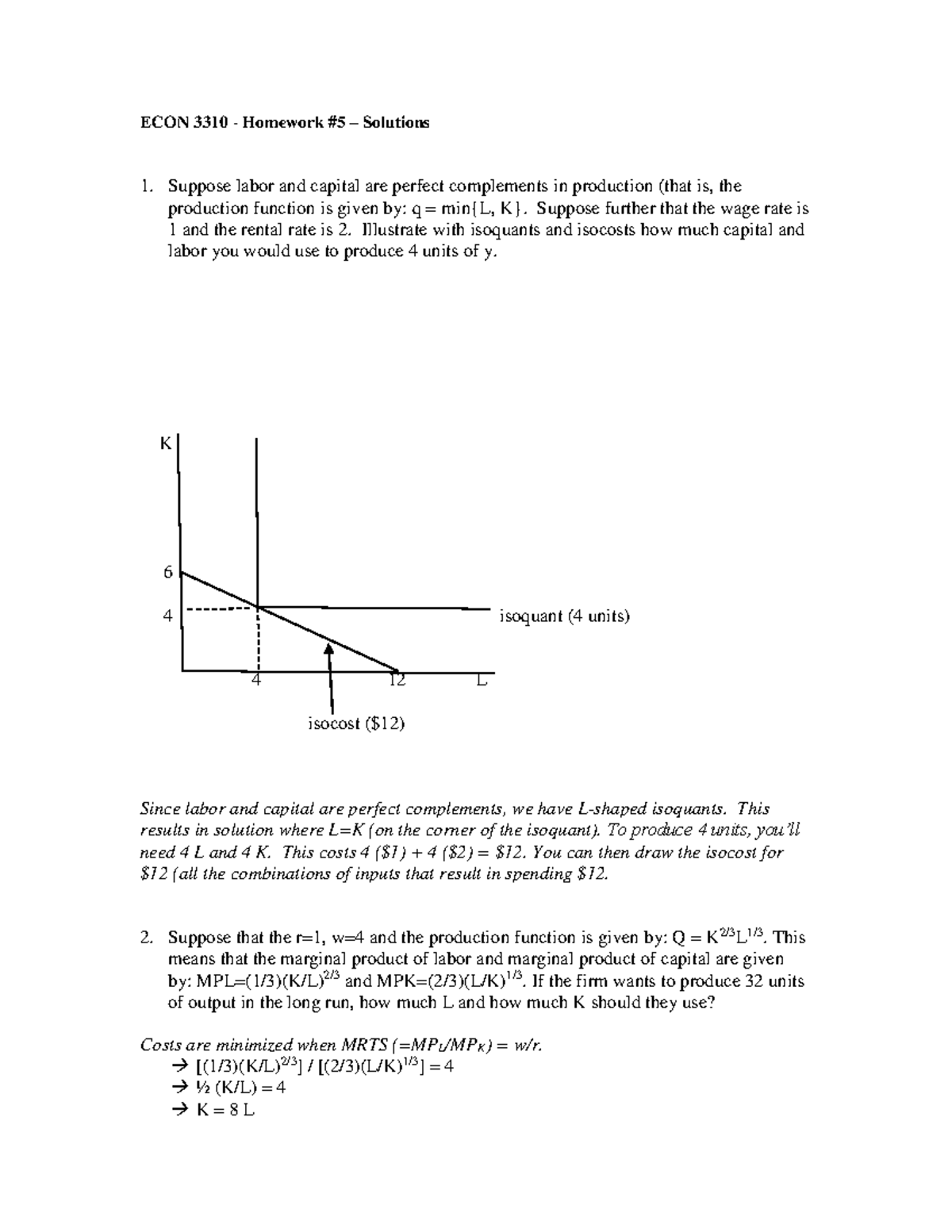 Homework 5 Solutions Econ 3310 Uofm Studocu