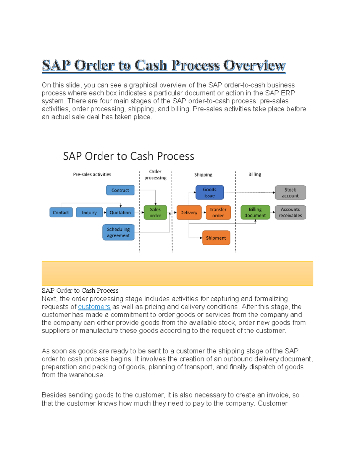 SAP Order to Cash Process Overview - On this slide, you can see a ...