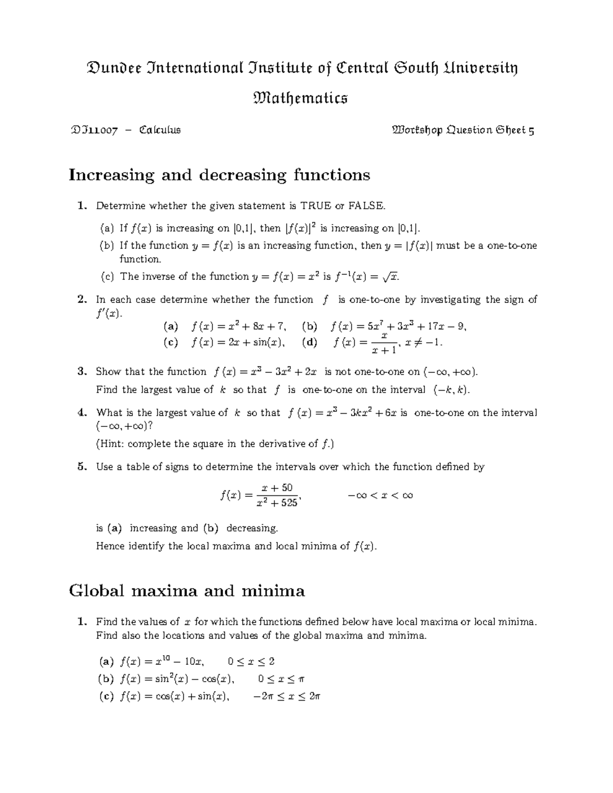 Workshop 5 question sheet - Dundee International Institute of Central ...