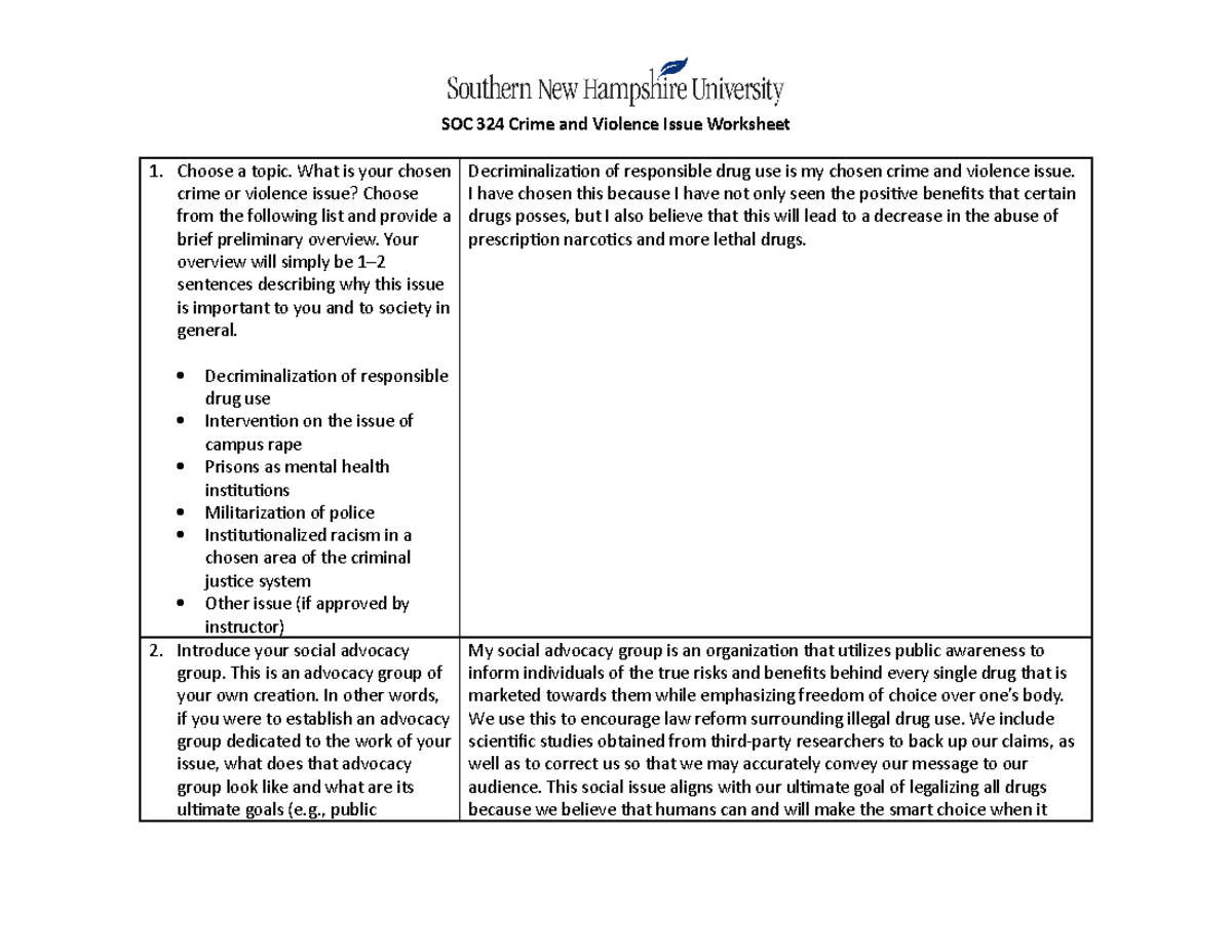 Soc 324 crime and violence issue worksheet - SOC 324 Crime and Violence ...