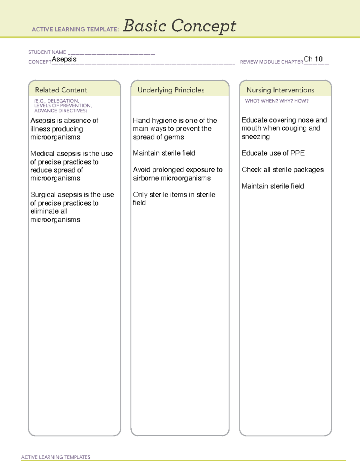 Asespsis Basic Concept Template - NSG 3250 - ACTIVE LEARNING TEMPLATES ...