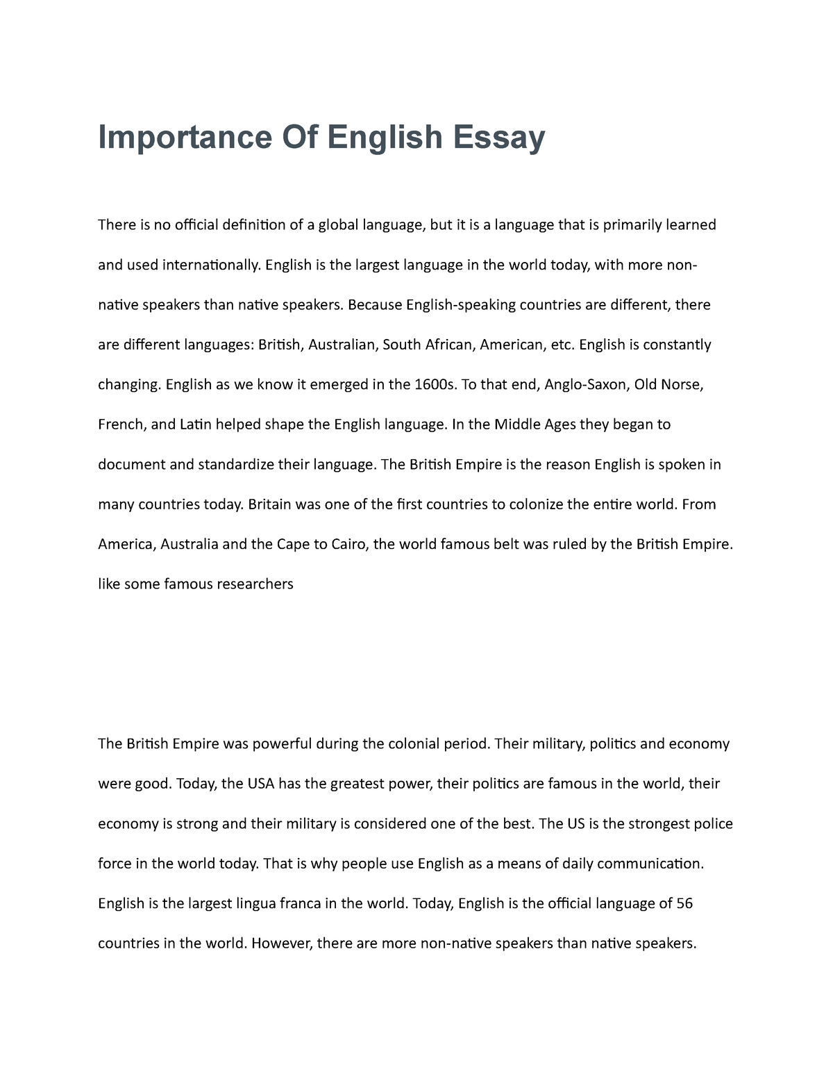importance of english essay