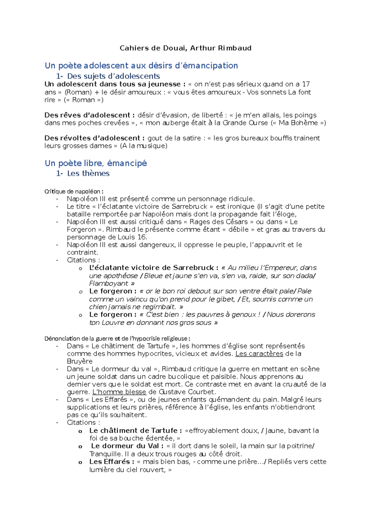 Cahiers De Douai Citations Et Th Mes Cahiers De Douai Arthur Rimbaud Un Po Te Adolescent