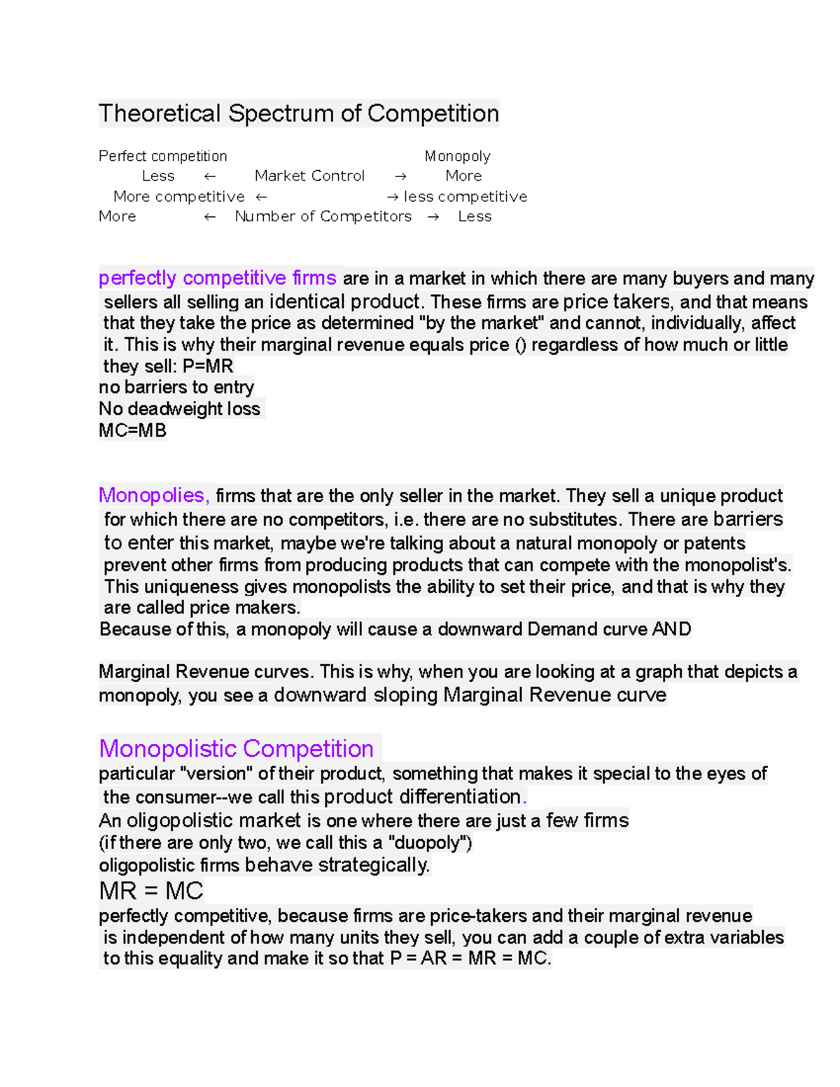 16,17 - Chapter 16,17 - Theoretical Spectrum of Competition Perfect ...