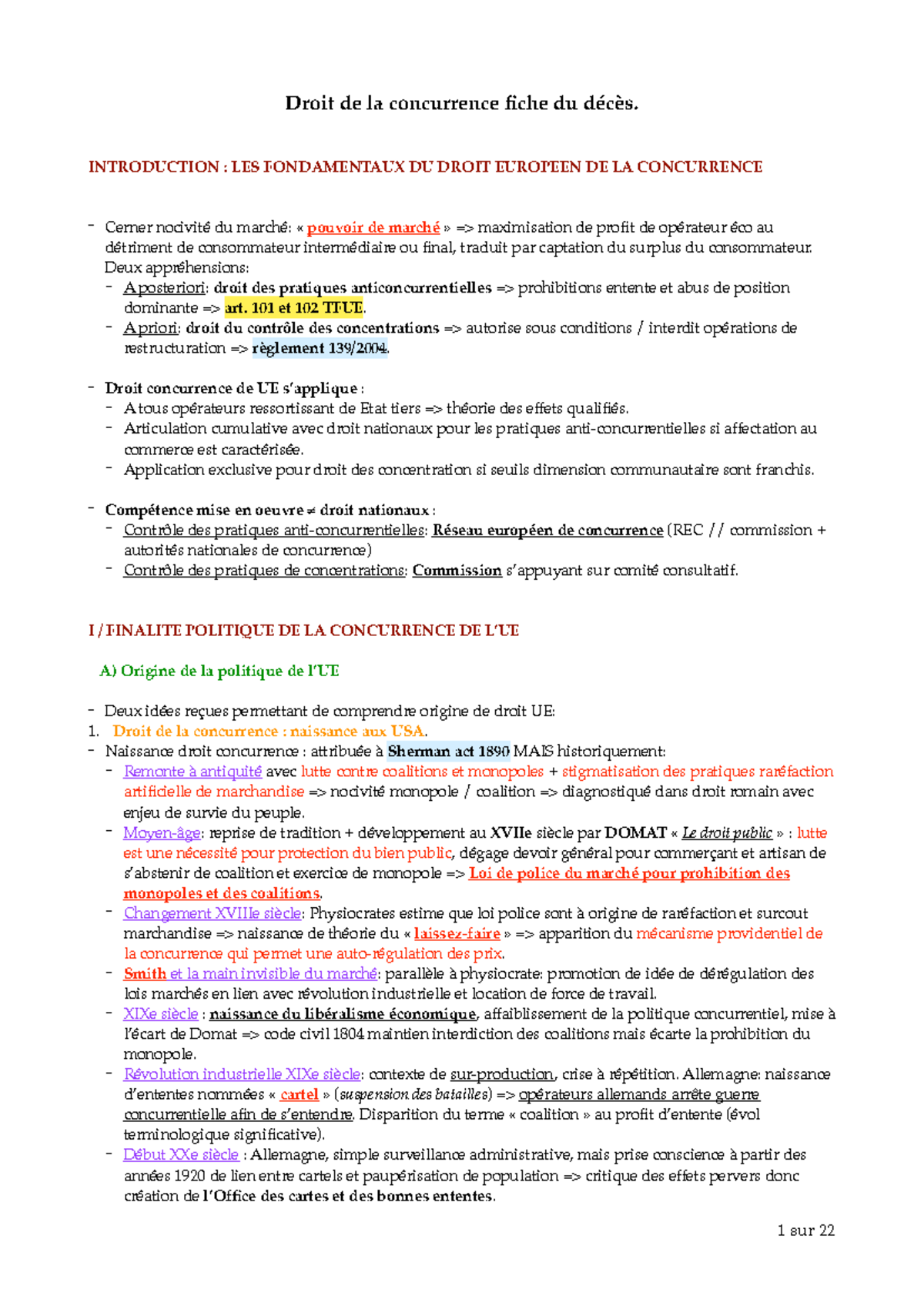 Fiche concurrence européenne - Droit de la concurrence fiche du décès ...