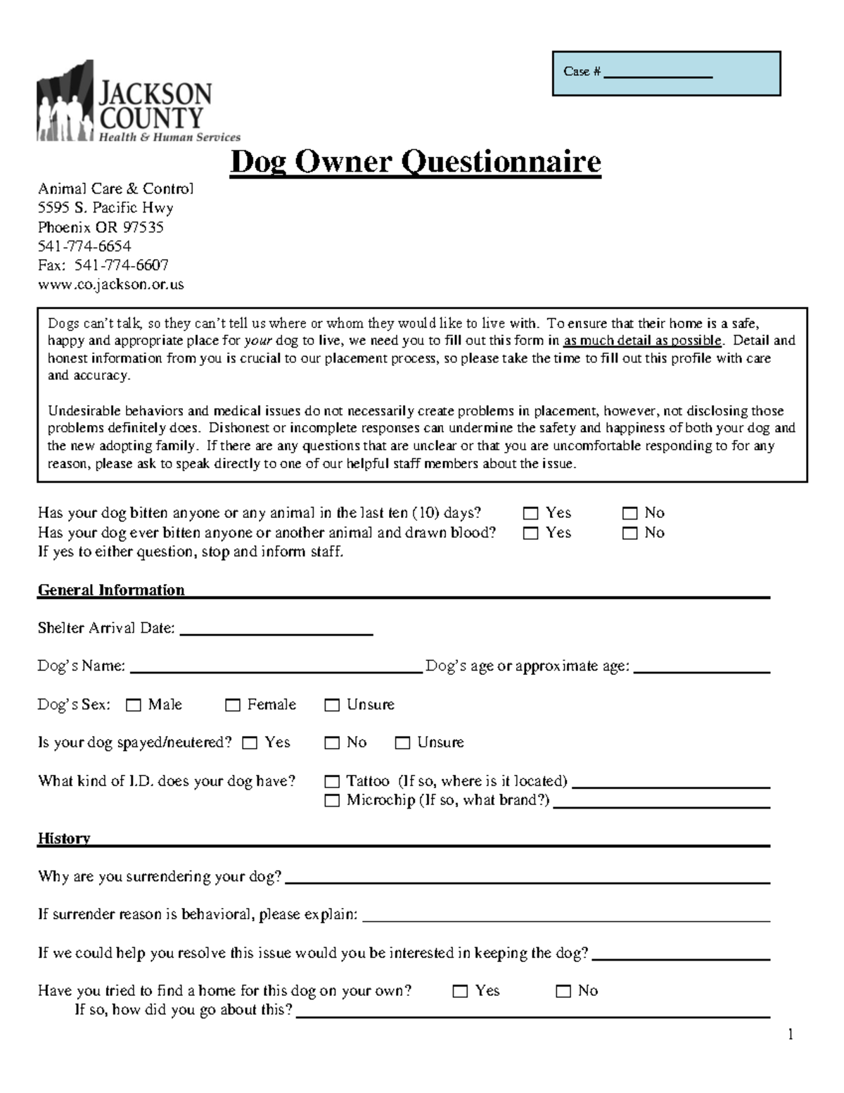Dog Owner Questionnaire Form Dog Owner Questionnaire Animal Care