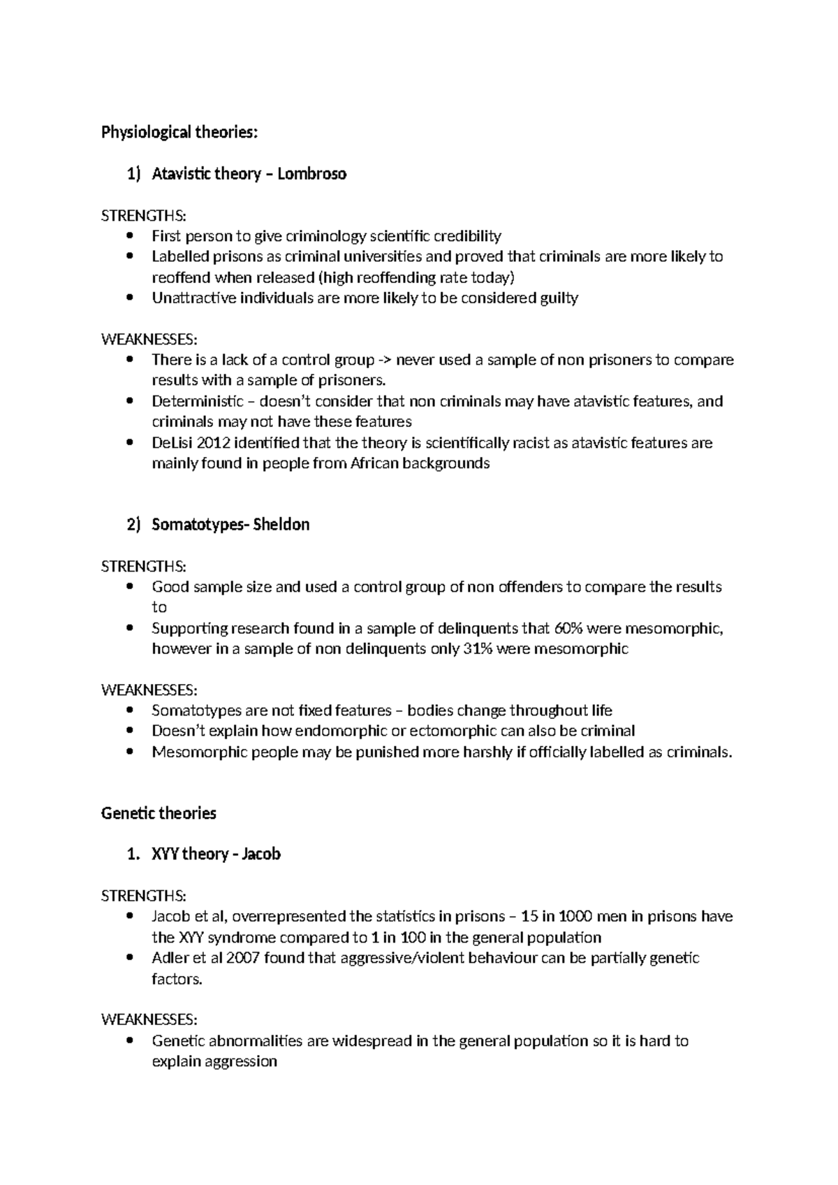 Evaluations of criminological theories - Physiological theories: 1 ...