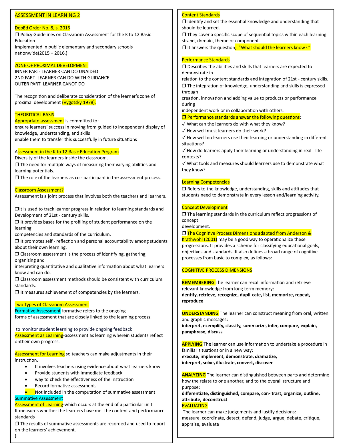 Assessment in Learning - ASSESSMENT IN LEARNING 2 DepEd Order No. 8, s ...