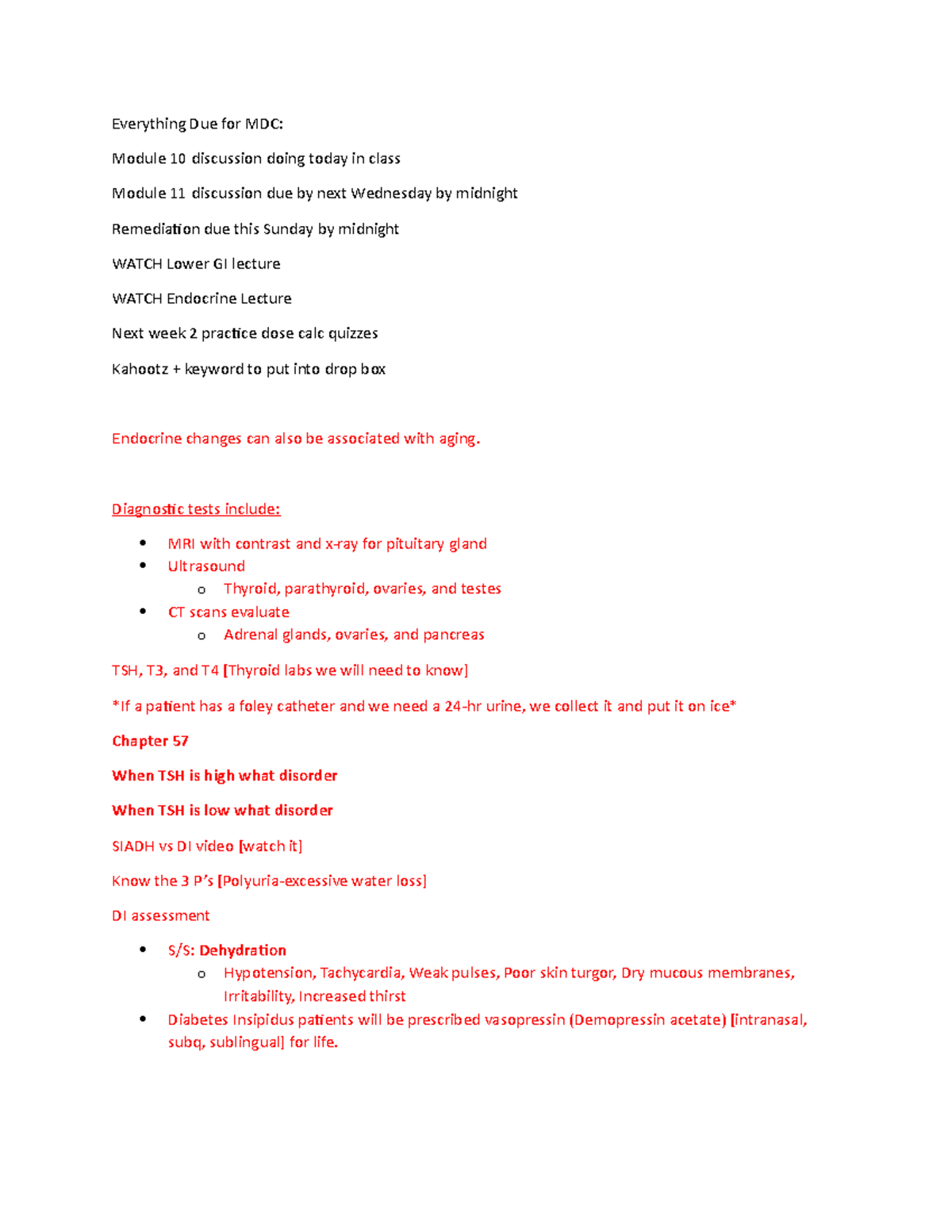 Endocrine Notes [ Final] - Everything Due for MDC: Module 10 discussion ...