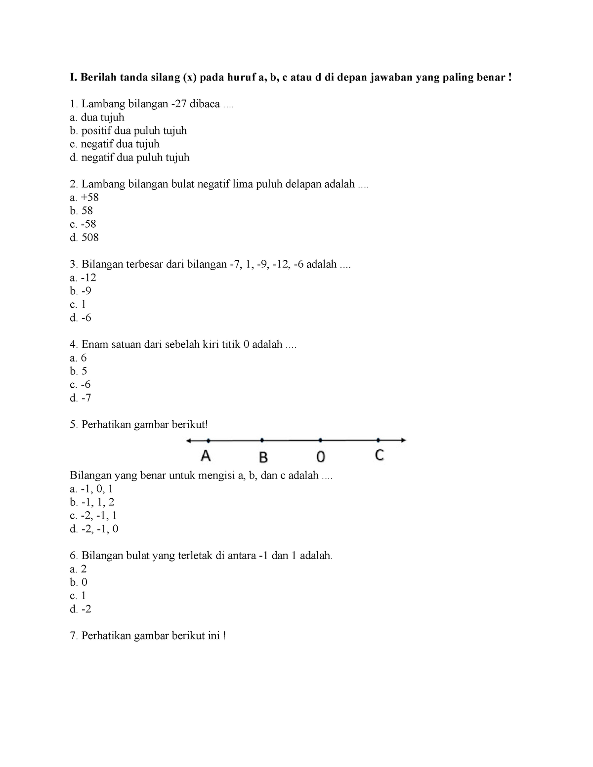 UTS Matematika Kelas VI Semester Gasal Tahun Ajaran 2020 - I. Berilah ...