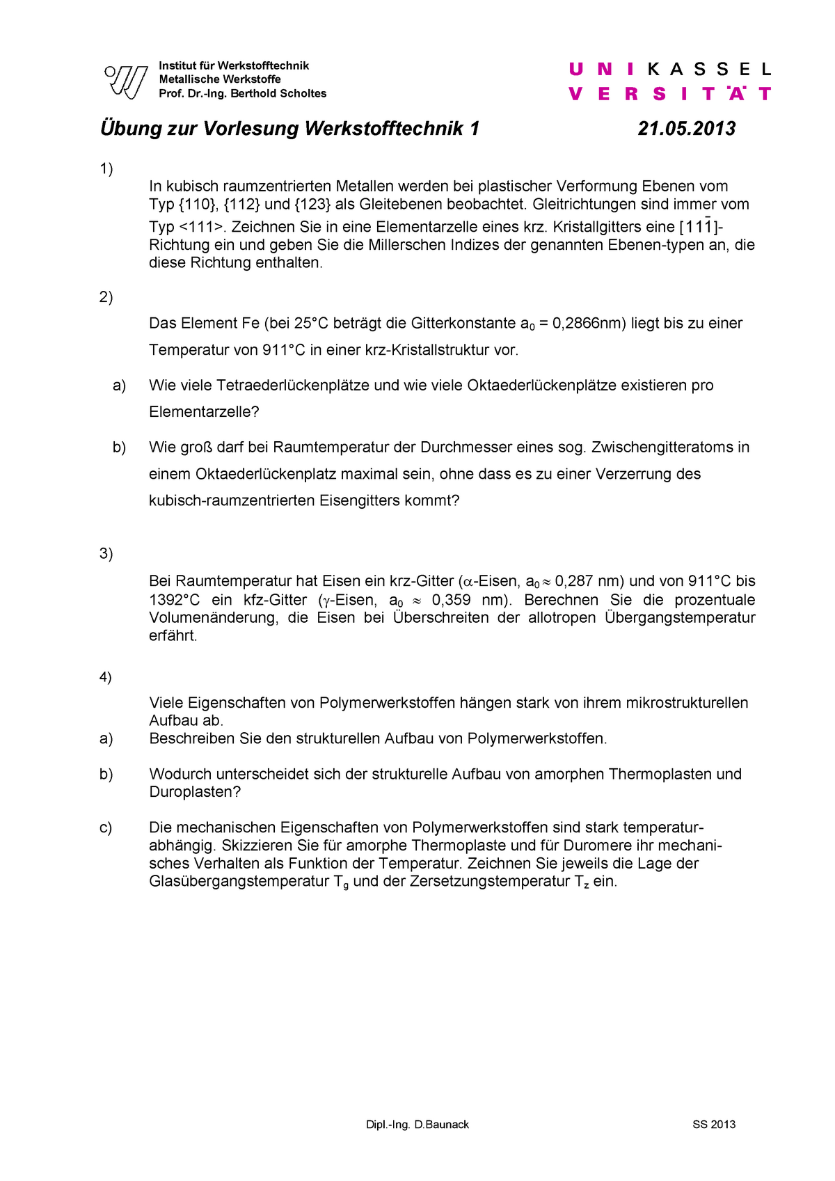 Wst1 Uebung 2 Ss13 Werkstofftechnik 1 Uni Kassel Studocu