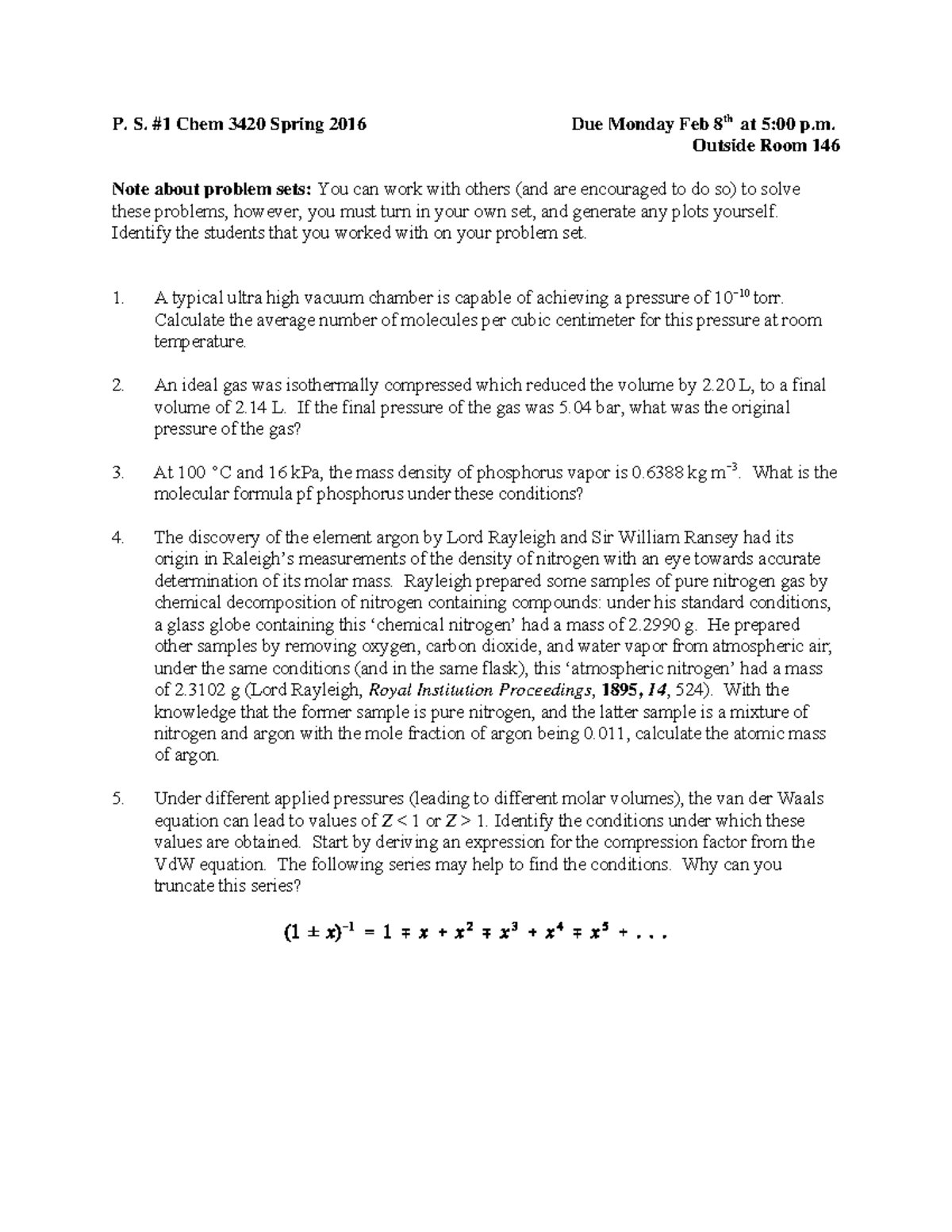 Problem+Set+ 1 - Problem set questions and key. - P. S. #1 Chem 3420 ...