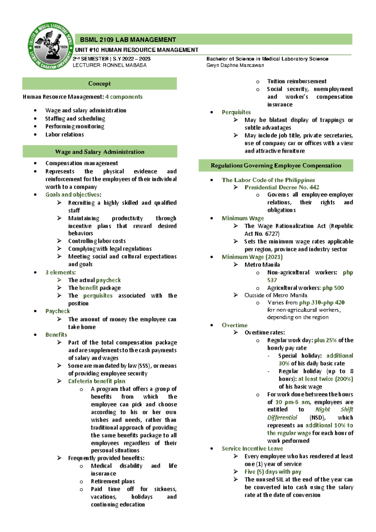 UNIT 10 Human Resource - lab man - 2 nd SEMESTER | S 2022 – 2023 ...
