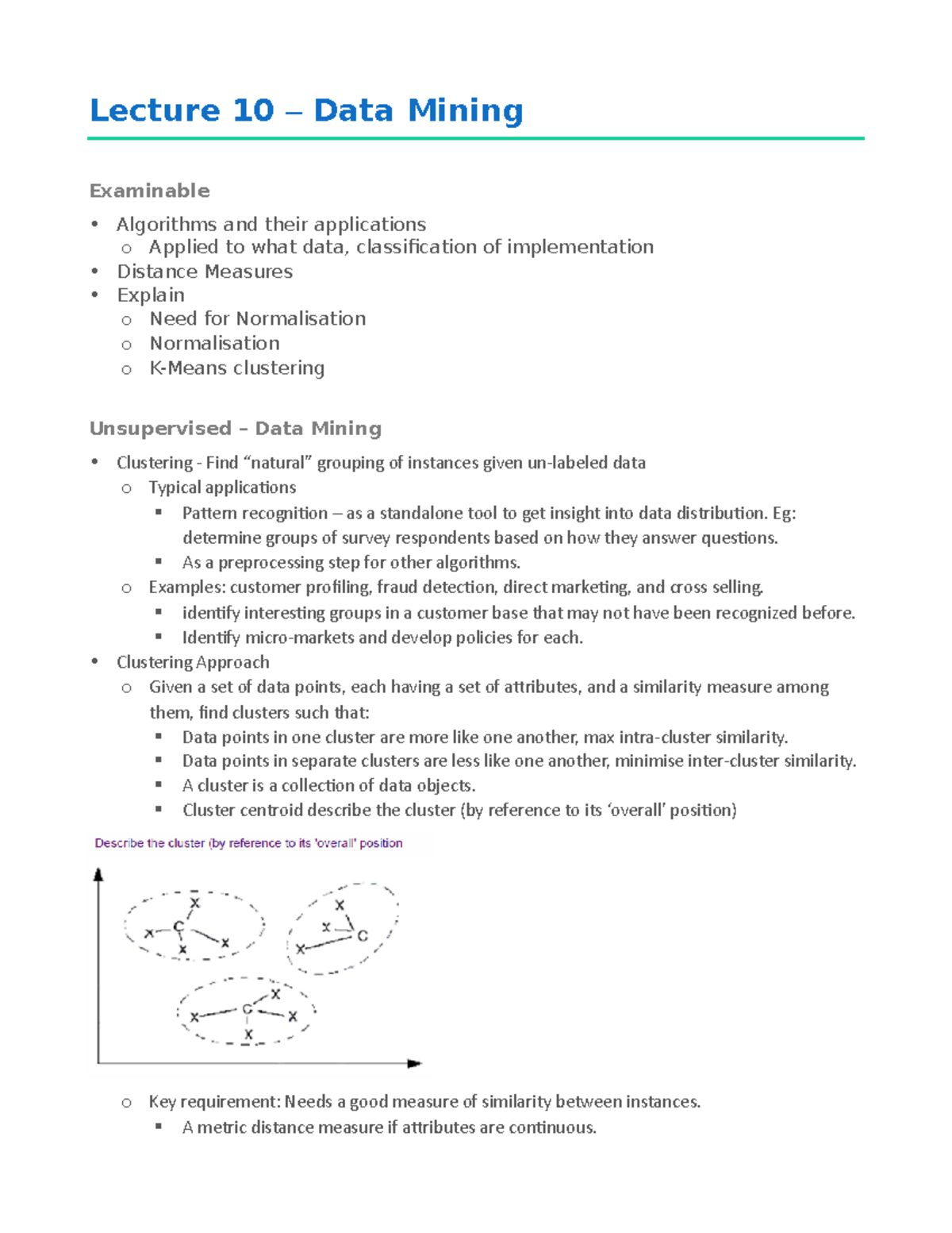 Lecture 10 - Data Mining - Lecture 10 – Data Mining Examinable ...