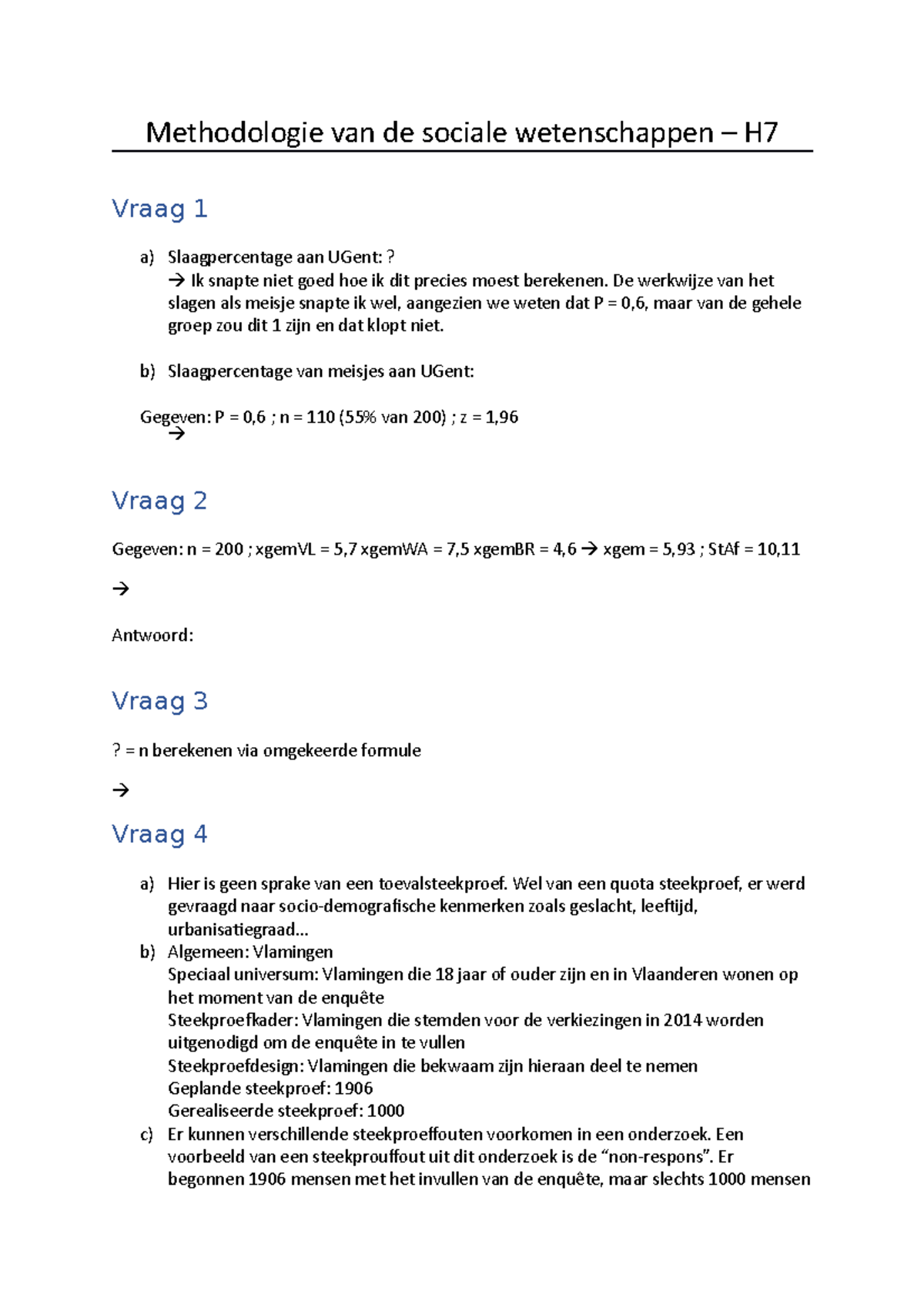 Module H7 - Methodologie Van De Sociale Wetenschappen – H Vraag 1 A ...