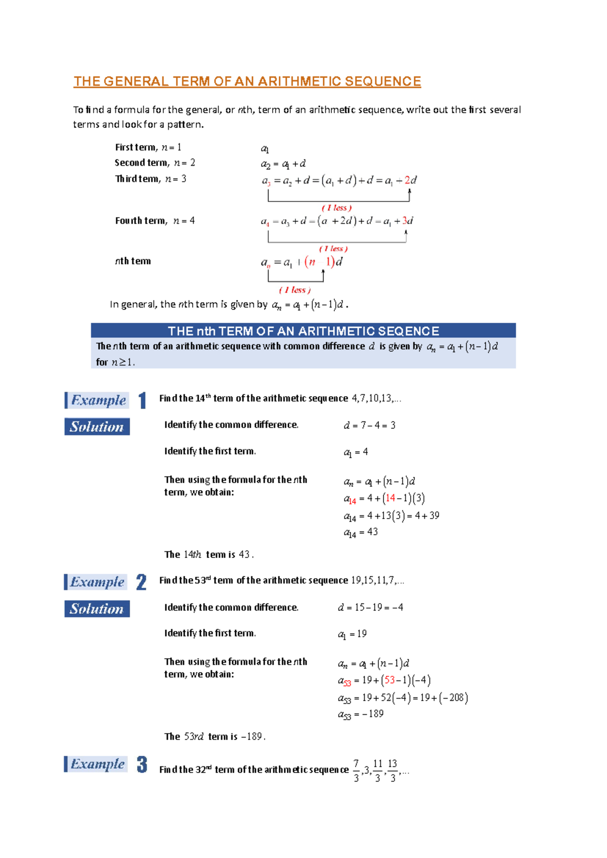THE General TERM OF AN Arithmetic Sequence with seatwork - THE GENERAL ...