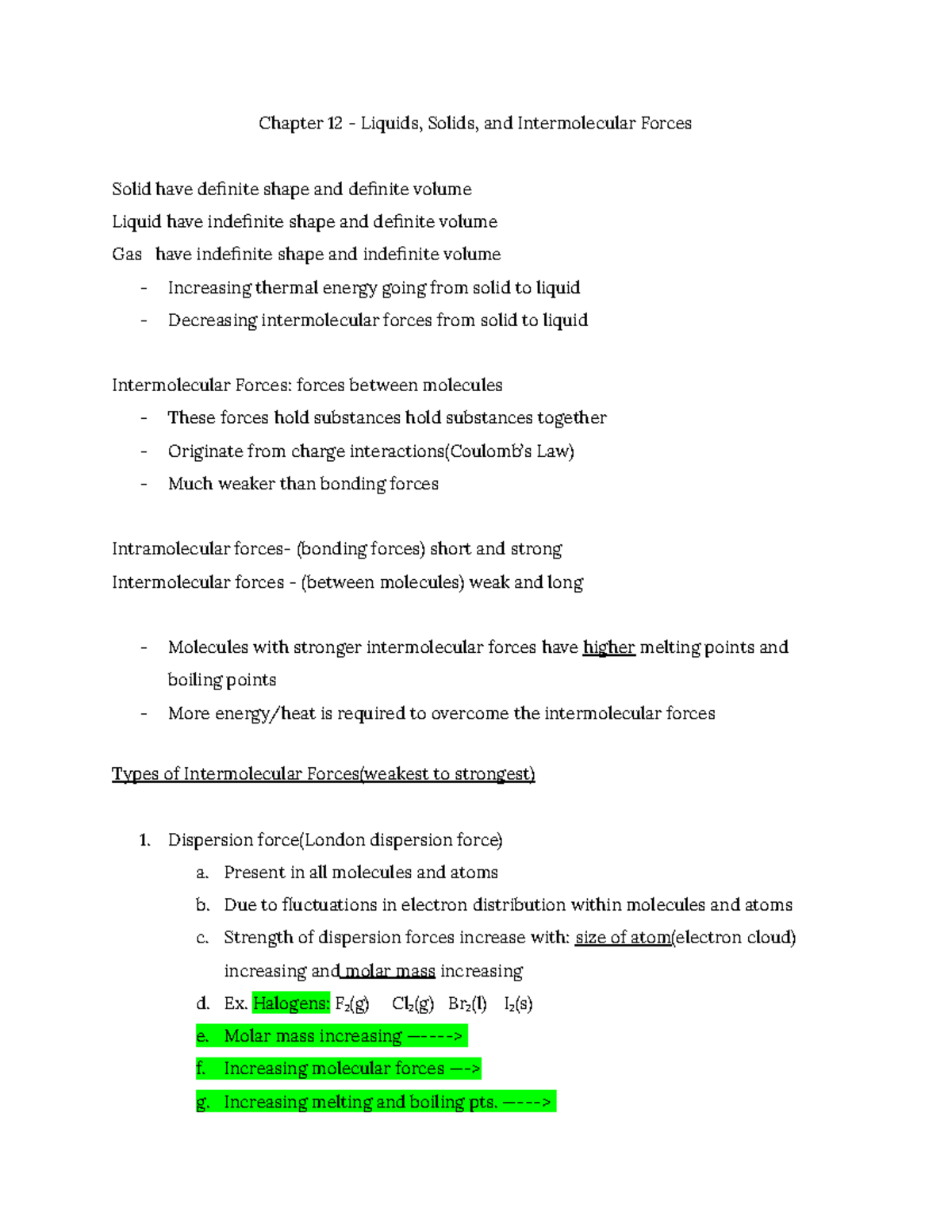 Chapter 12 Liquids Solids And Intermolecular Forces Present In All Molecules And Atoms B 5498