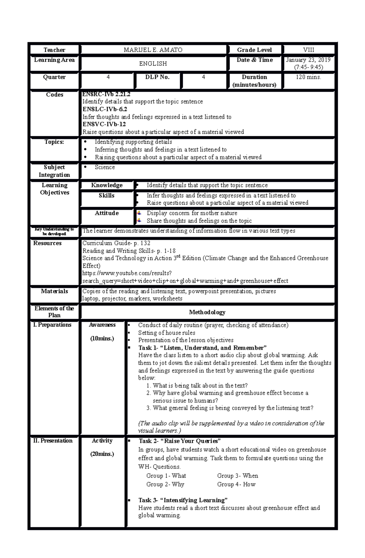 Grade 8 English Topics 1st Quarter