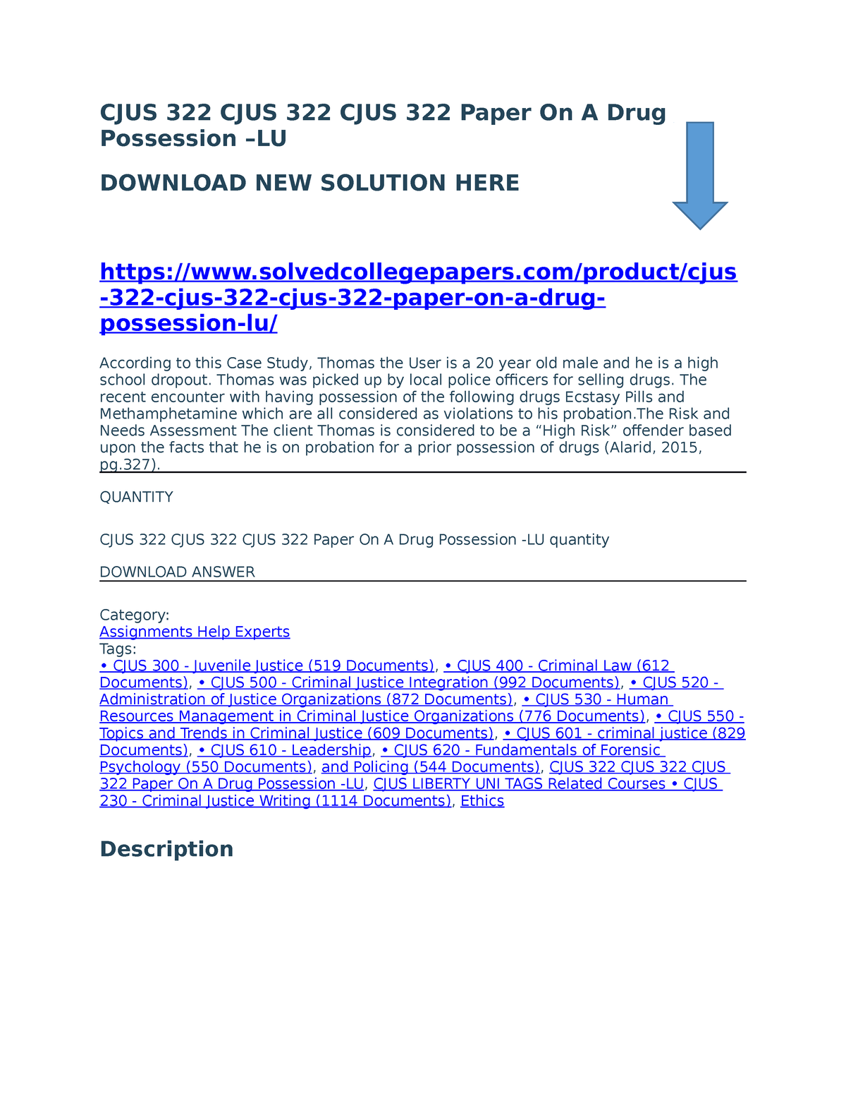 CJUS 322 CJUS 322 CJUS 322 Paper On A Drug Possession - CJUS 322 CJUS ...